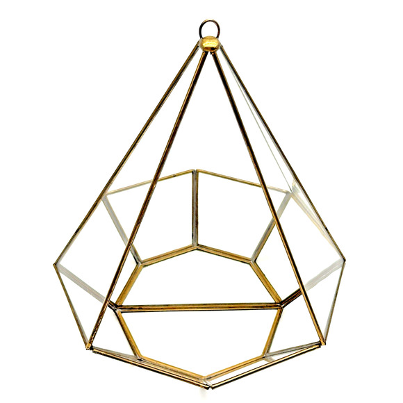 Vintage Other - Brass Glass Terrarium Candle Holder Vintage 70s Table Top Hanging Mirrored Back